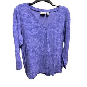 CHICOS -  floral long sleeve top - purple size LARGE
